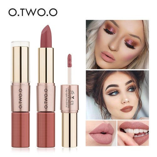 O.TWO.O 12 Colors Lips Makeup Lipstick  Lip Gloss Long Lasting Moisture Cosmetic Lipstick Red Lip Matte Lipstick Waterproof - labaii